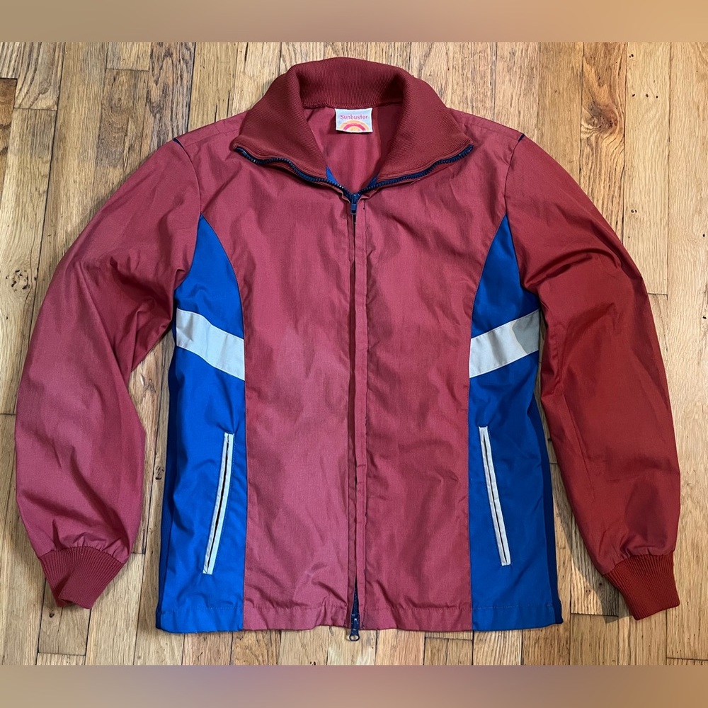 SUNBUSTER Vintage 80s Jacket Mens Medium Red Blue Zip Front Pockets